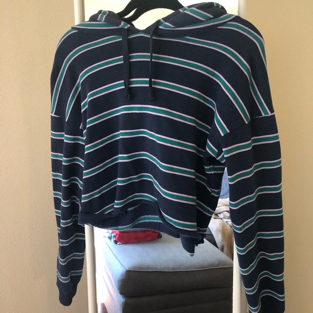 American Eagle Fleece Cropped Striped Hoodie